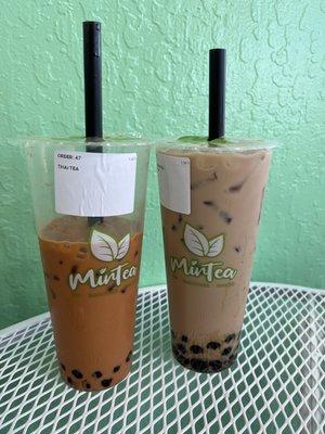 Thai Tea and Okinawa Milk Tea (both with Honey Boba)