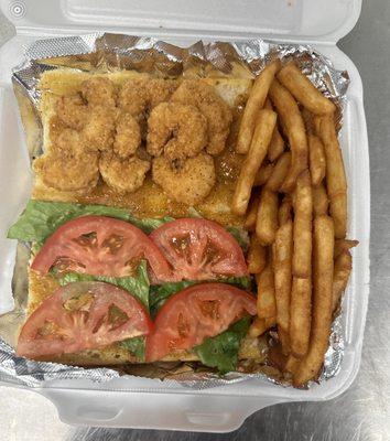 6 inch Shrimp Poboy & fries