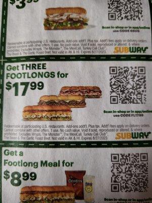 Three subs for 17.99. States the exclusions. Doesn't say anything about steak subs.