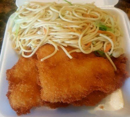 Fried Catfish & Lo Mein wuth no MSG/Soy Sauce. Perfect.