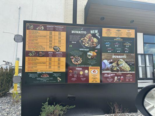 Drive thru Menu