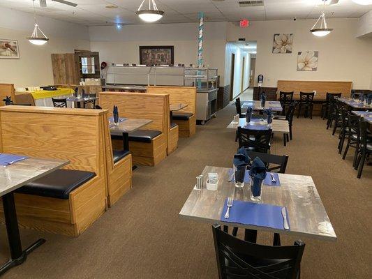 Interior with the buffet table on the left in back.