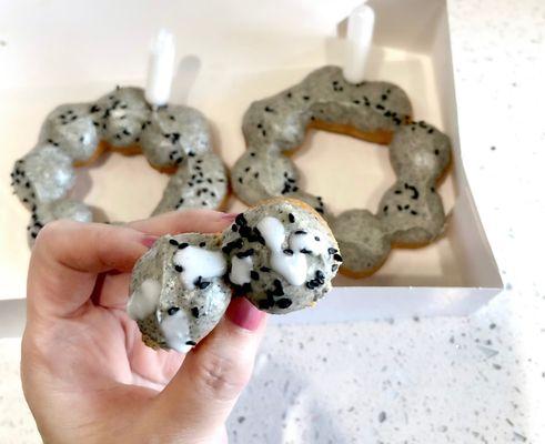 Mochi Donuts...Black Sesame flavor, with Coconut Cream shots!!