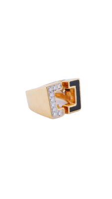 1970's 14 karat gold diamond and enamel ring