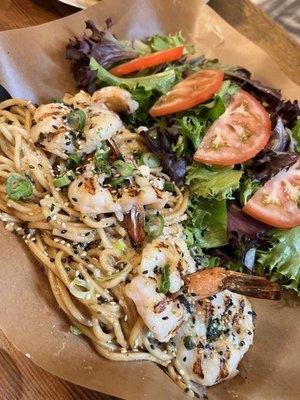 Garlic Shrimp and Noodle .. wow these noodles were delicious! The salad had a nice dressing - great deal for $13.