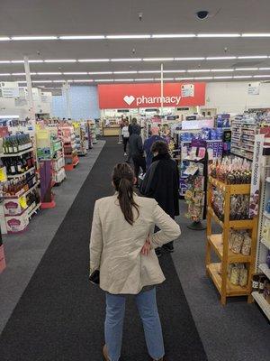 Sample line at the CVS pharmacy -- expect a long wait.