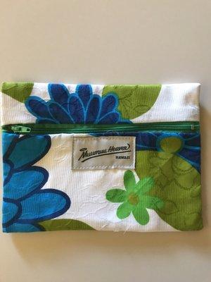 A unique reconstructed zippered pouch from Muumuu Heaven is perfect for your receipts.