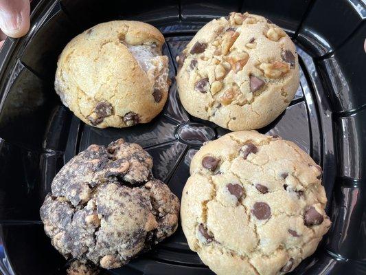 Clockwise from Bottom Left: Oreo PB, S'mores, Chocolate Chip Walnut and Classic Chocolate Chip!  (4/17/2021)