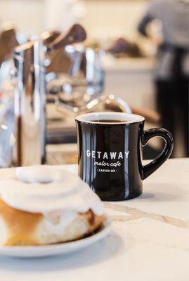 Cinnamon roll and delicious coffee.