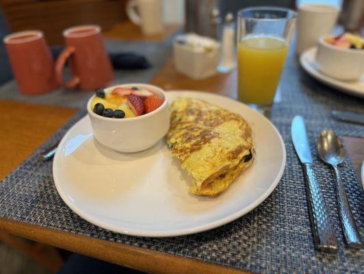 Omelet with all the options and a side of fruit instead of potatoes