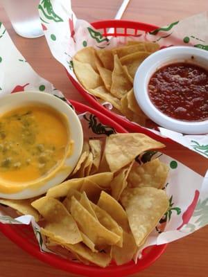 Good homemade chips and flavorful hot chile!