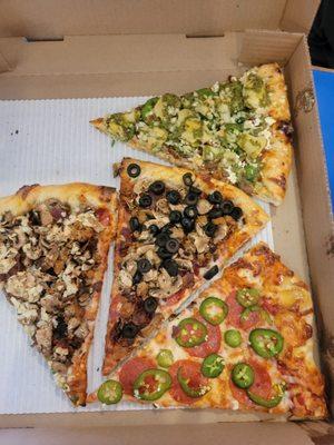 Anything on the menu by the slice! Even custom order your slice! Edward Abbey, Dream Special, the Bent, and pepperoni with jalapeños