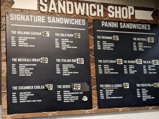 Market's deli sandwich menu board