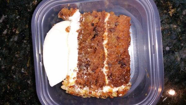 Another view of the carrot cake, note how moist the cake is