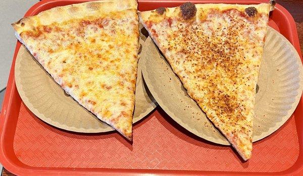 2 slice special (cheese pizza with crushed red pepper on the right).