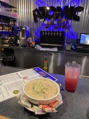 20 oz. Atomic Ale'd Red Potato Soup and 16 oz. Lemonade