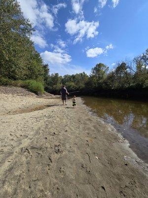 Fishing on the river. Soft sand.