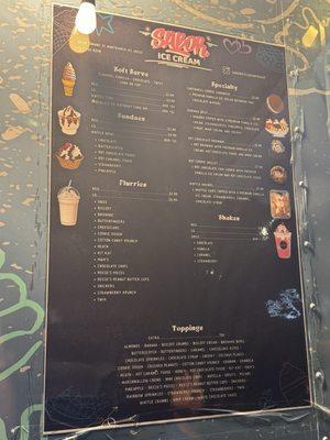 The sabor Ice cream truck menu