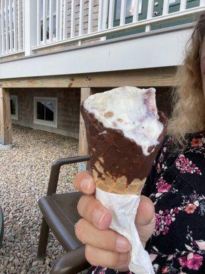 Blueberry Crumble in a chocolate dipped cone