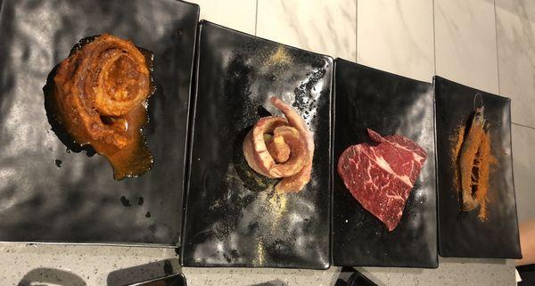 Pork belly, sirloin, shrimp