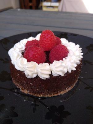 CUL 160 Assignment: Warm chocolate cake with fresh raspberries and whipped cream