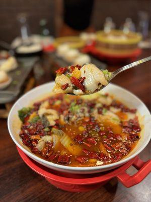 Spicy Fish with Flaming Chili Oil