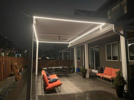 Lighting for louvered pergola