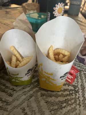 Medium and Large fry and this is how it came, literally half full and the tacos barely had anything in them. Lazy workers