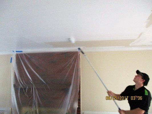 Drywall repairs after water intrusion.