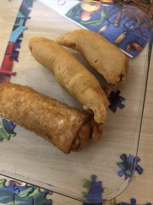 Egg roll and fried jumbo shrimp (came with A3. General Tso's Chicken and Pork Fried Rice)