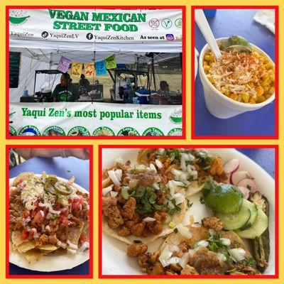 Top to bottom Left-Right The stand and logo-Ramen Esquite-Nachos Asada- street tacos...Chipotle "chicken", asada, and Al pastor!