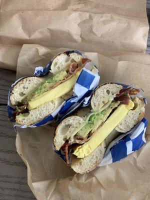 Bacon egg and cheese bagel with avocado!