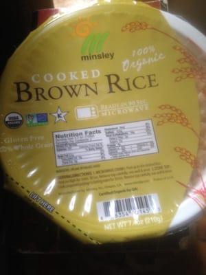 Organic, gluten free, non gmo, kosher microwavable brown rice.