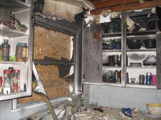 This kitchen was toasted by a fire that started in the adjacent laundry room.