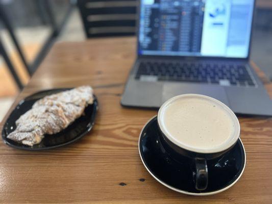 Chai tea latte with skim milk  Almond Croissant