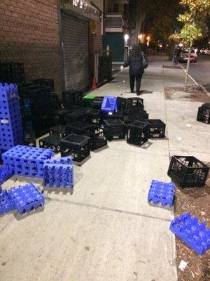 We had to clear a path through the milk crates because people were having to walk in the street.