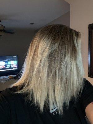 Unfiltered, not styled, blonde, textured 2.5 months grown out.