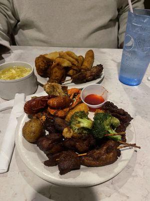 skewers, Sweet and Sour Chicken, crab, crawlfish, beef and broccoli, salt and pepper steak