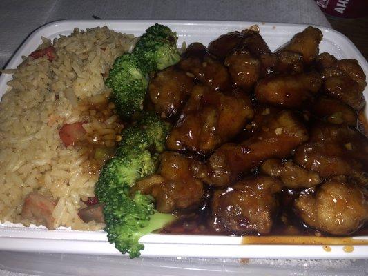 General Tso's combination plate.