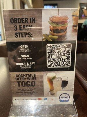 You can only add on to your order once a check has been started and you can pay with the QR code.