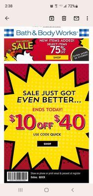 Bath & Body Works 75% Quick Sale Ends Today!  6/30/2022