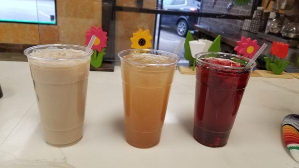 Fresh horchata , Jamaica and tamarindo water