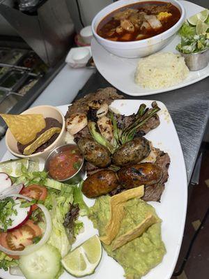 Churrasquito with chorizó,longaniza, and shrimp