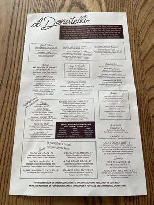 Dinner menu