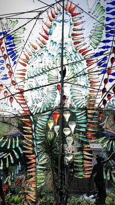 The Angel, or virgin Mary made of glass bottles