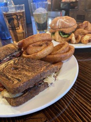 Pastrami Reuben & Chicken & pickles Sandwich