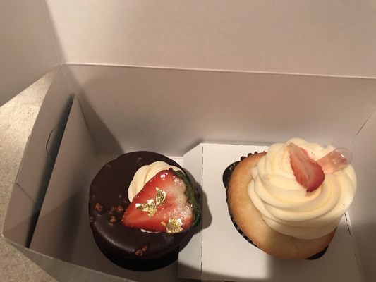 Strawberry mousse bombe, strawberry rose cupcake