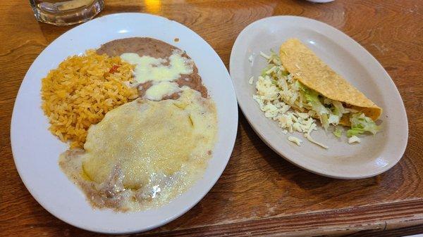 Lunch Special #4 with Chili Relleno, Taco, Rice and Beans