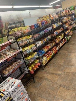 Whole aisle of snacks