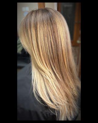 Bright, golden beach blonde highlights